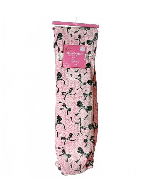 Juicy Couture Other - Juicy Couture Queen Plush Blanket Pink Leopard Print with Black Bows 90x90 New